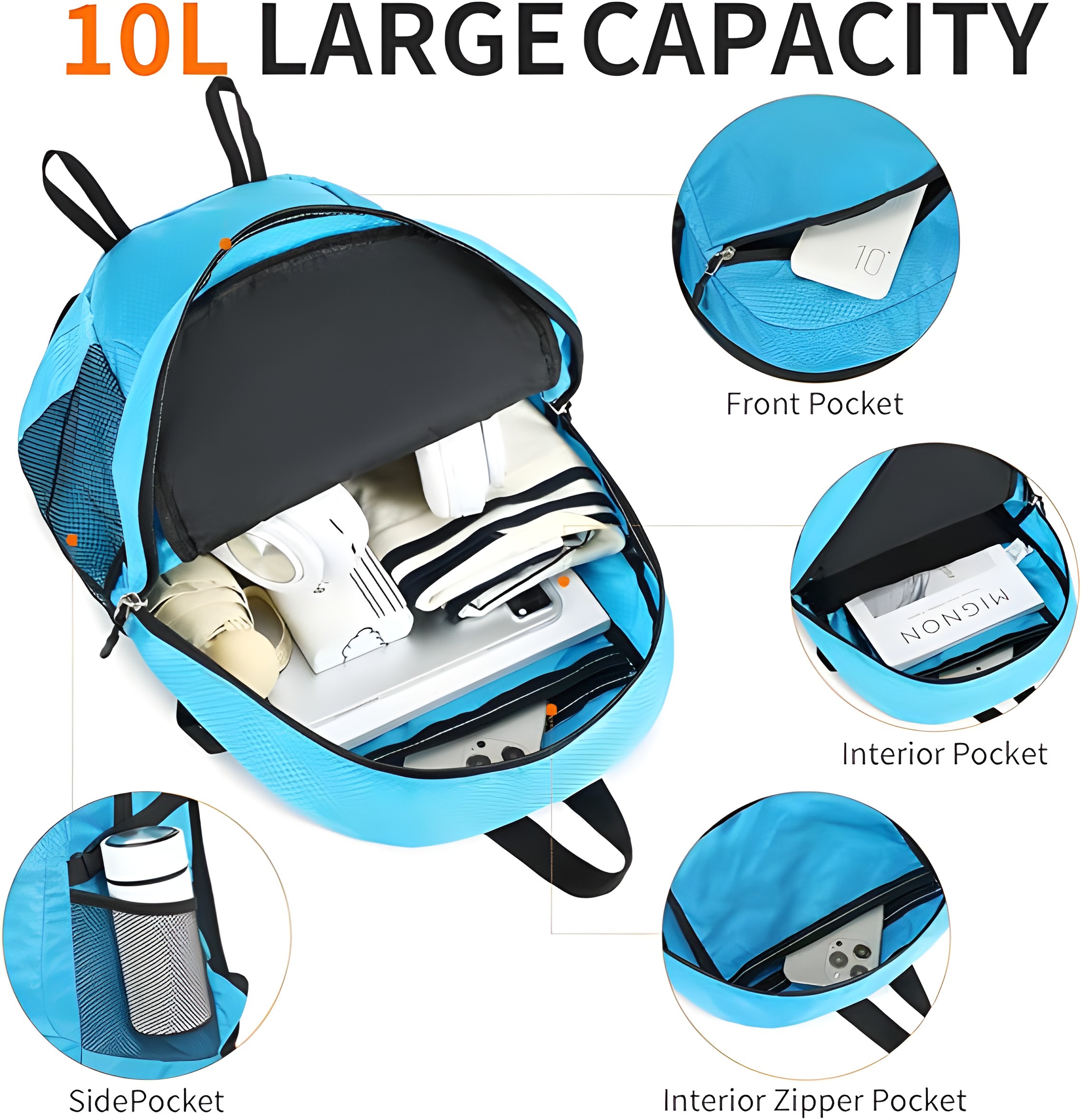 Compact & Ultralight Waterproof Hiking Backpack – Foldable Daypack for Travel (Blue) - Image 5