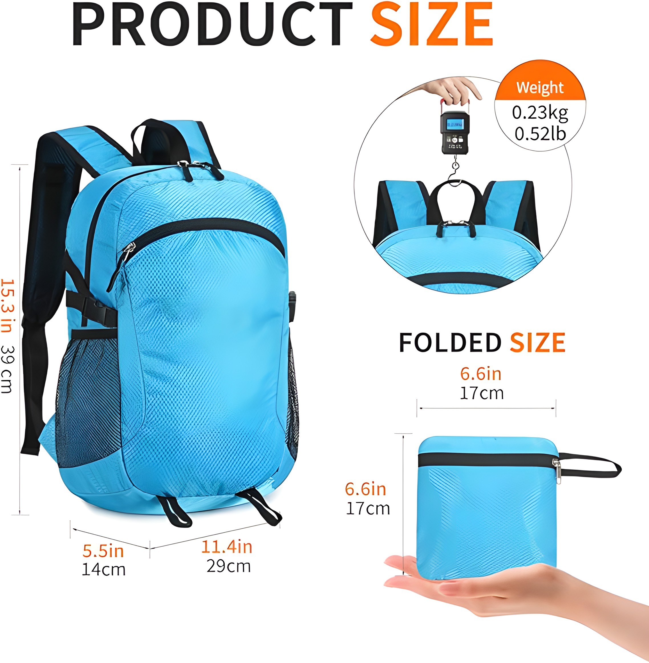Compact & Ultralight Waterproof Hiking Backpack – Foldable Daypack for Travel (Blue) - Image 4