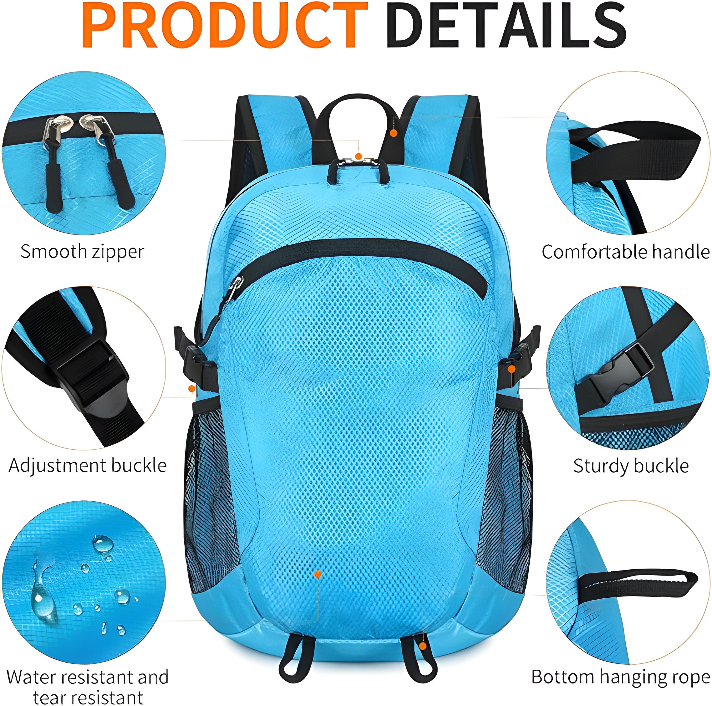 Compact & Ultralight Waterproof Hiking Backpack – Foldable Daypack for Travel (Blue) - Image 3