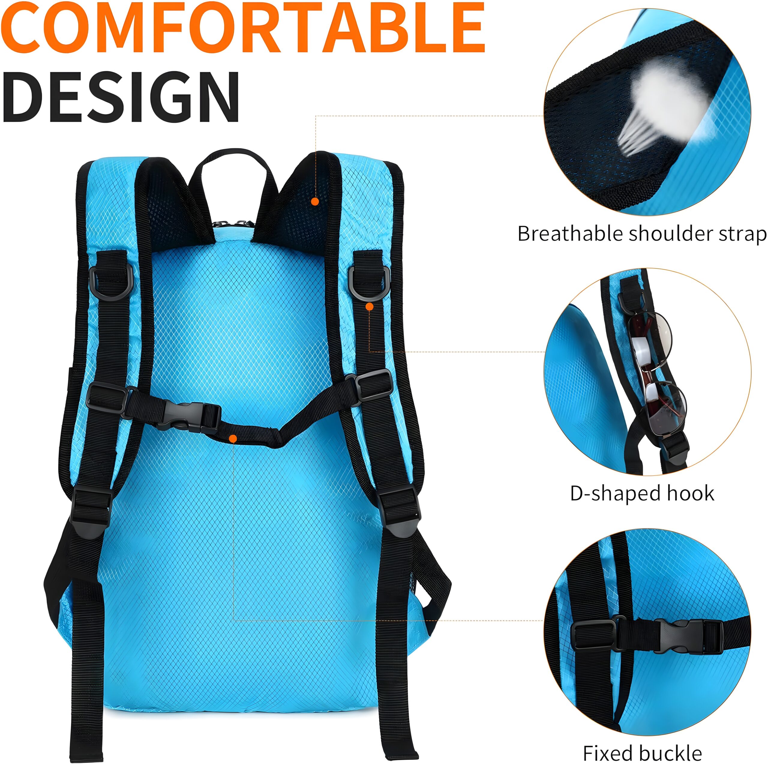Compact & Ultralight Waterproof Hiking Backpack – Foldable Daypack for Travel (Blue) - Image 2